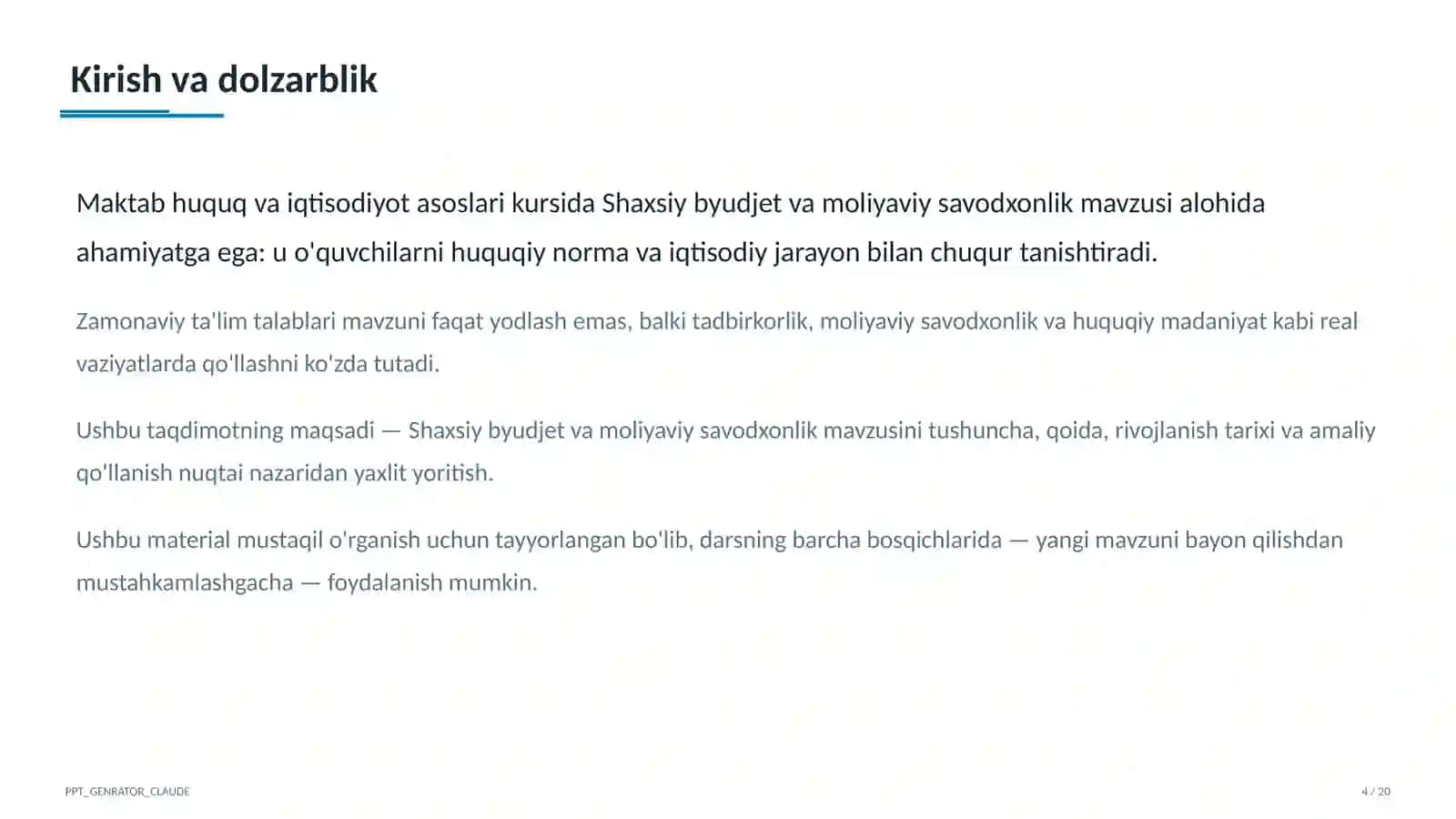 Shaxsiy byudjet va moliyaviy savodxonlik (10-sinf) 4