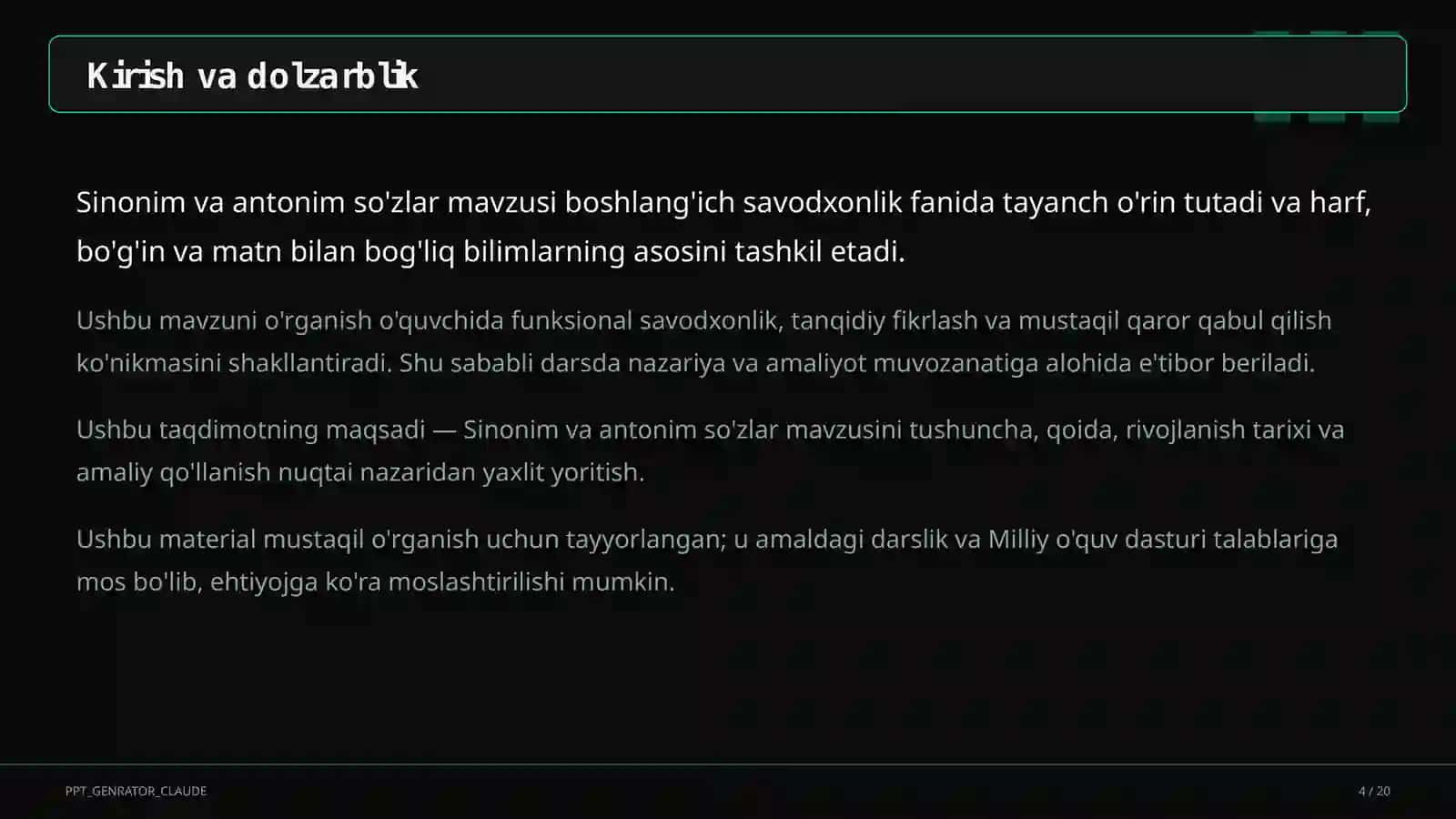 Sinonim va antonim so'zlar (3-sinf) 4