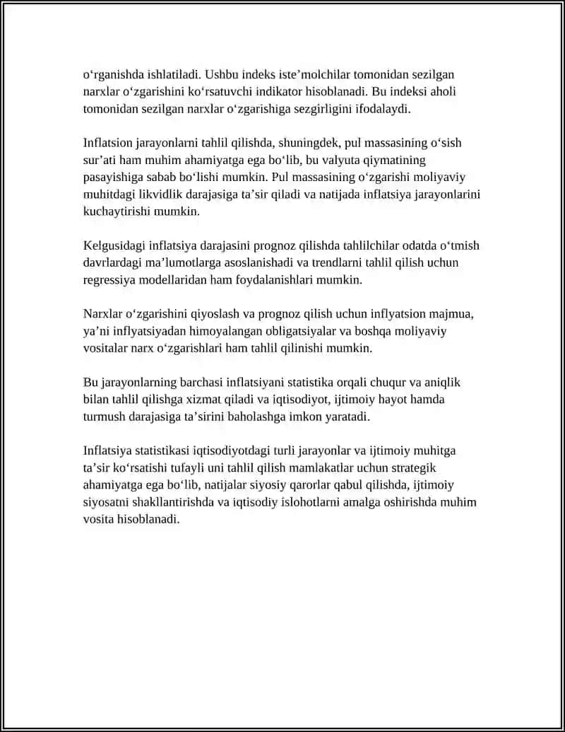 INFLYATSIYANI STATISTIK O‘RGANISH VA UNING TURMUSH DARAJASIGA TA’SIRI 4