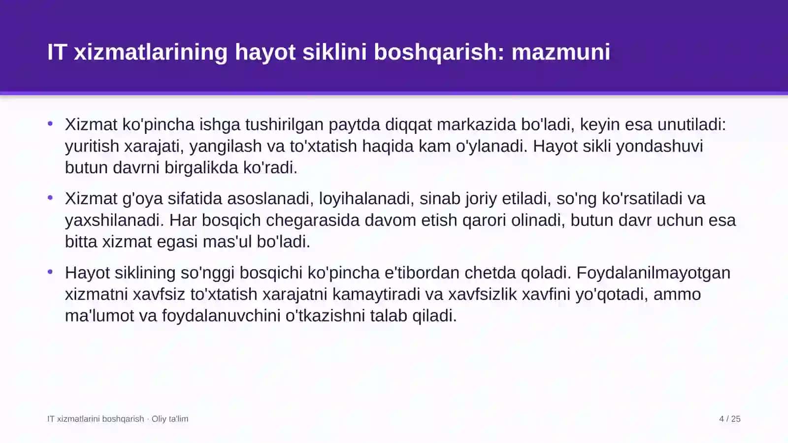 Kompyuter servis markazlarida axborot texnologiyalari xizmatlarining hayot siklini boshqarish 4