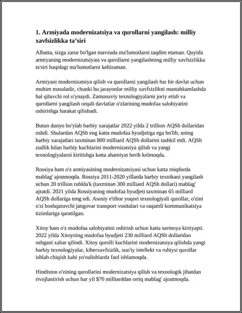 MILLIY XAVFSIZLIKNI TA'MINLASHDA AMALGA OSHIRILAYOTGAN ISHLAR. ARMIYA MISOLIDA VA MILLIY XAVFSIZLIK XIZMATI TOʻGʻRISIDA 4