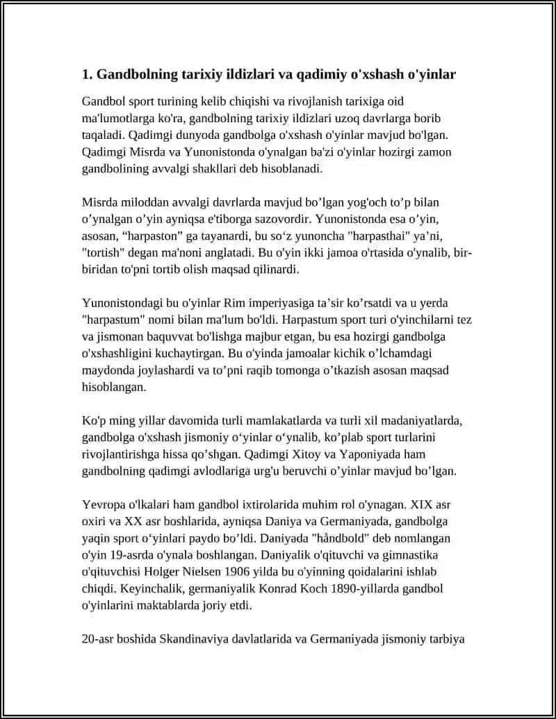 GANDBOL SPORT TURINING KELIB CHIQISHI VA RIVOJLANISH TARIXI 4