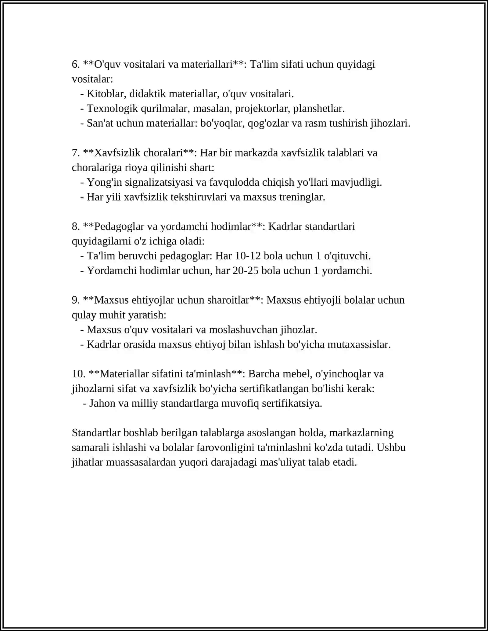 Boshlang'ich rivojlanish markazlarini jihozlash standartlari 4