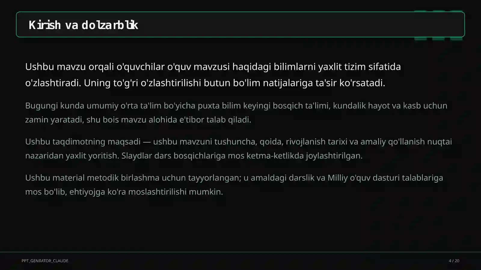 Dolzarb mavzular — maktab va o'qituvchilar (2026) 4
