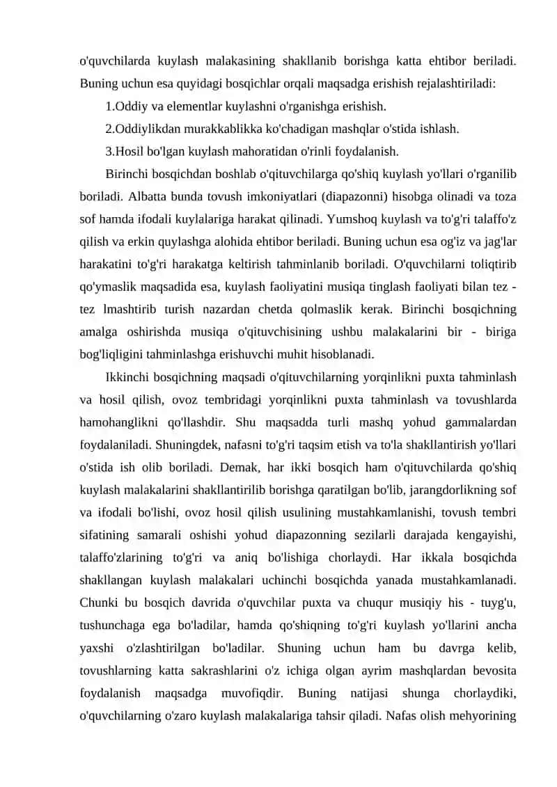 Bolalarda qo'shiq kuylash malakalarini shakillantirish bosqichlarini tasniflash 4