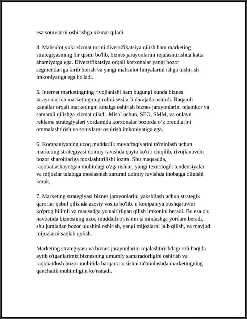 BIZNES JARAYONLARINI TASHKIL ETISHDA MARKETINGNING O'RNI 4