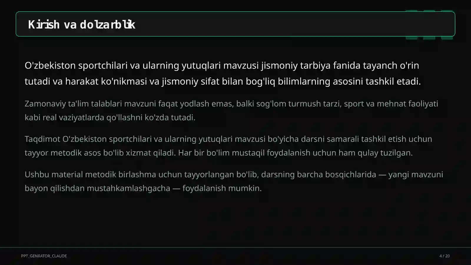 O'zbekiston sportchilari va ularning yutuqlari (11-sinf) 4