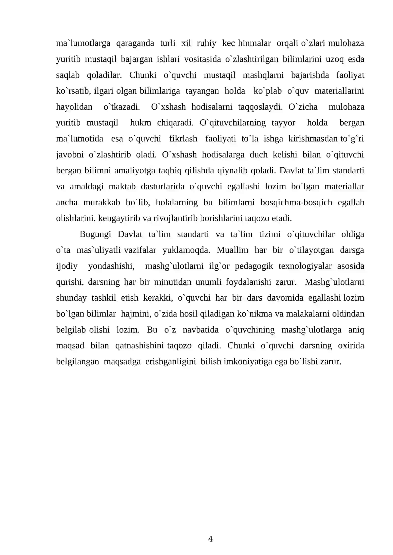 Boshlang’ich maktab bitiruvchilarini matematikadan Davlat ta’lim standarti malaka talablari asosida o’qitish 4