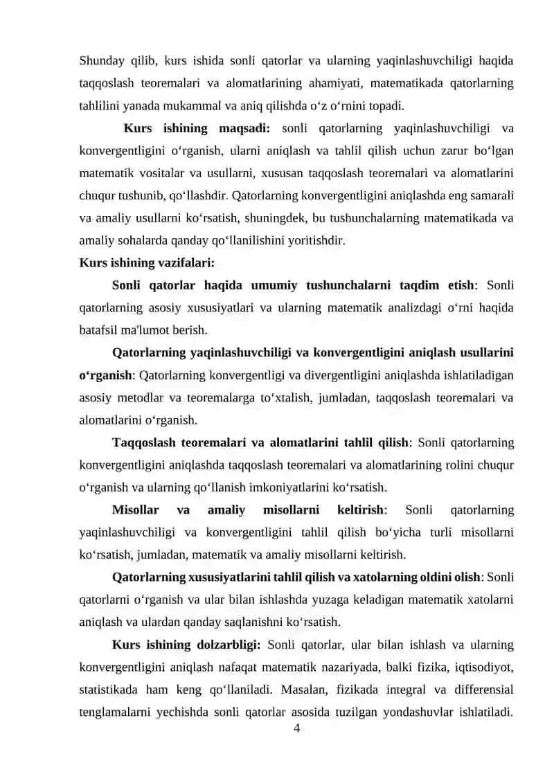 Sonli qatorlar hamda ularning yaqinlashuvchiligi 4