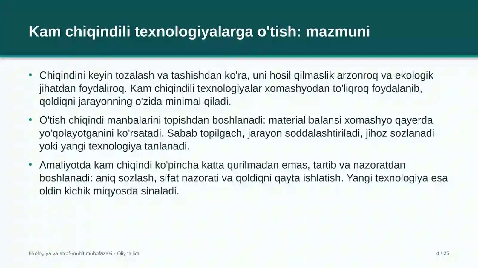 Ekologiya va atrof-muhit muhofazasi · Oliy ta'lim 4