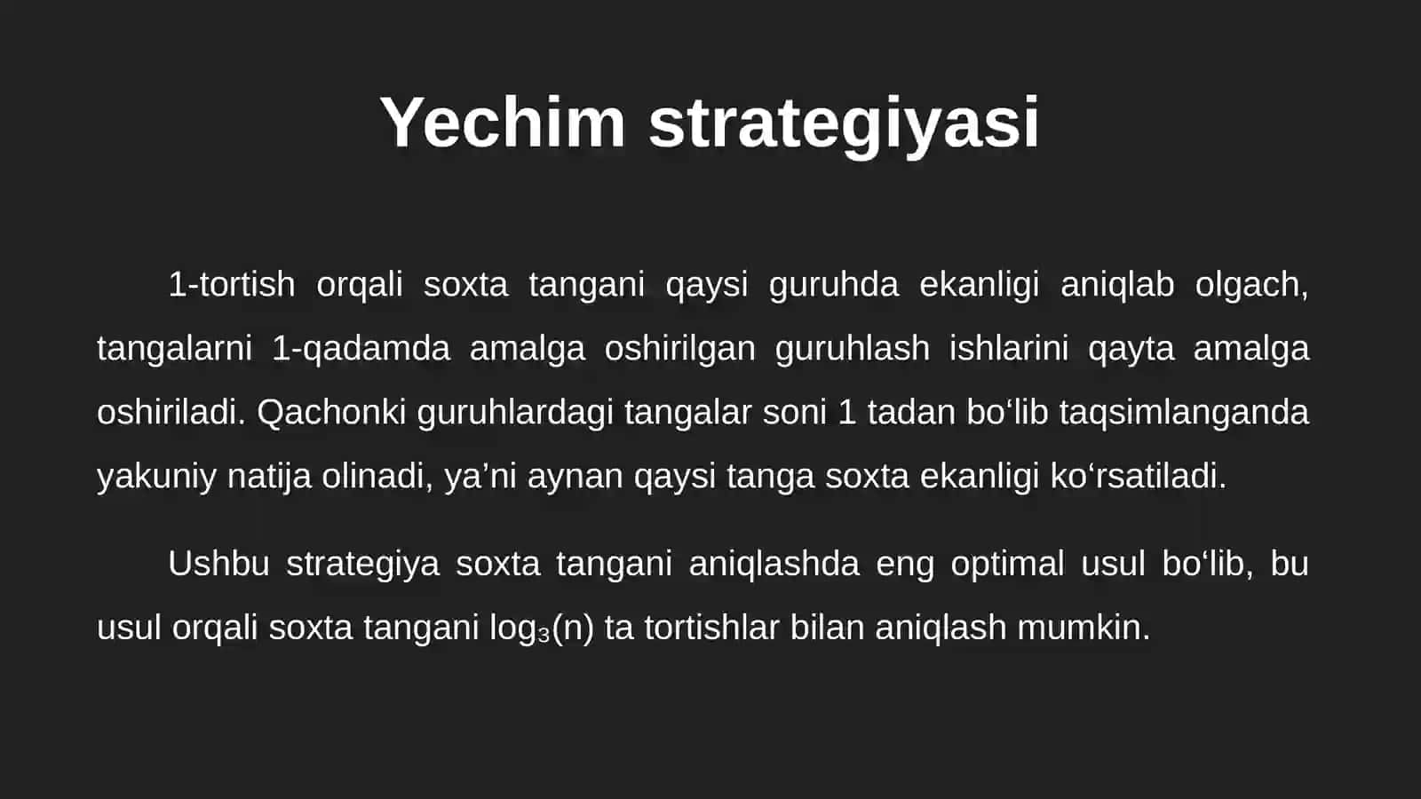 Soxta tangani qidirish masalasi 4
