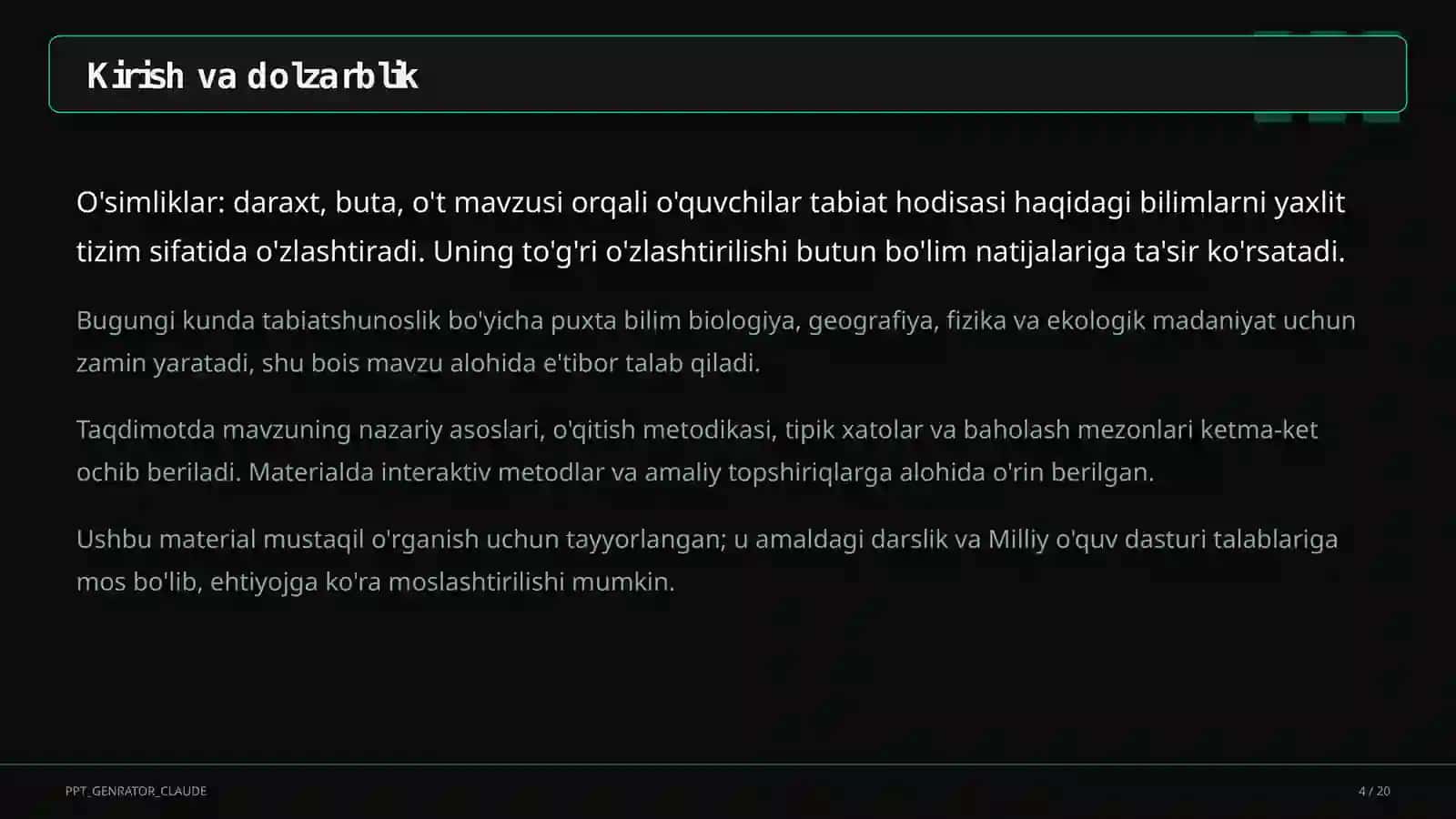 O'simliklar: daraxt, buta, o't (1-sinf) 4