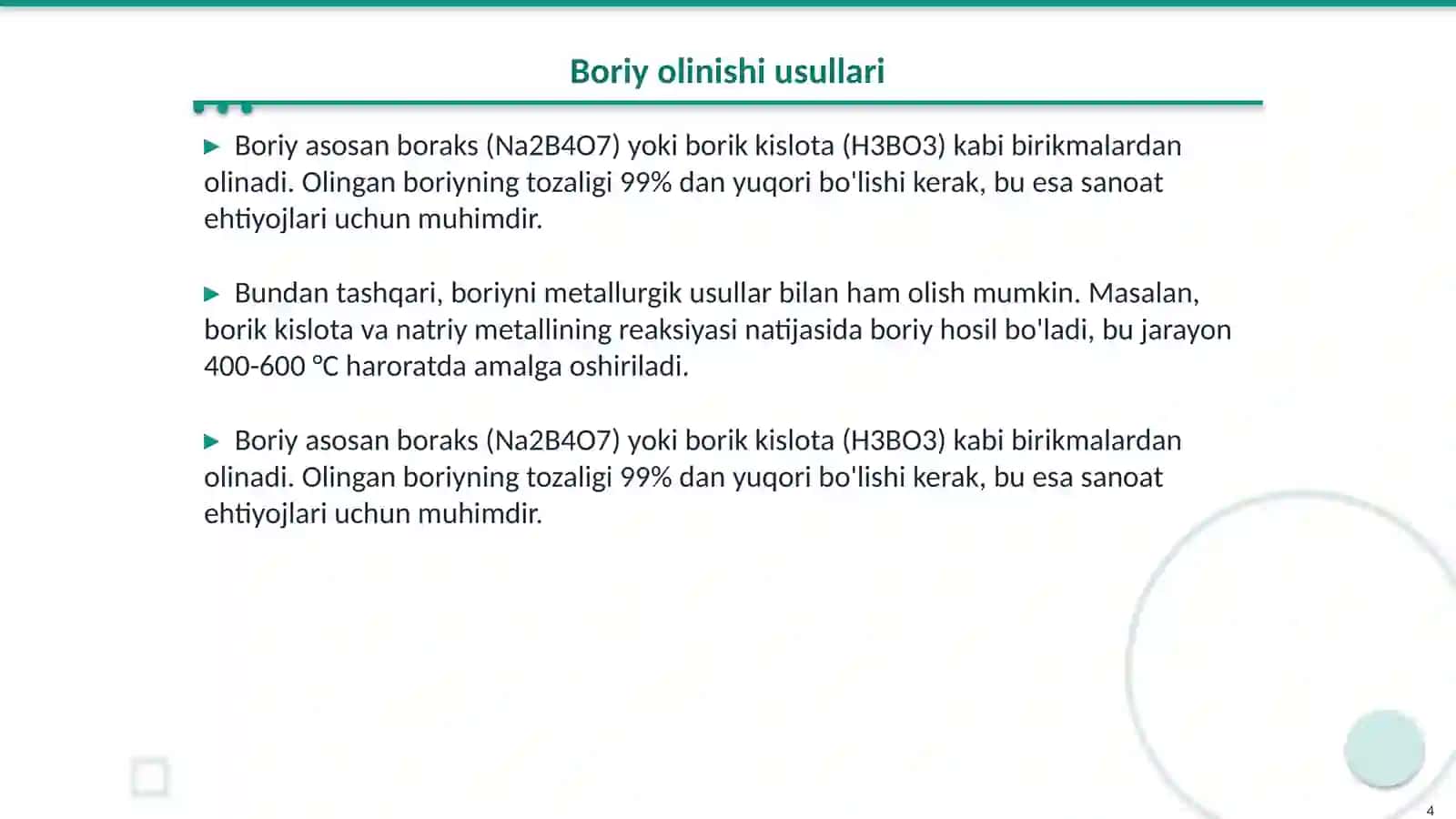 Boriy olinishi va xossasi 4
