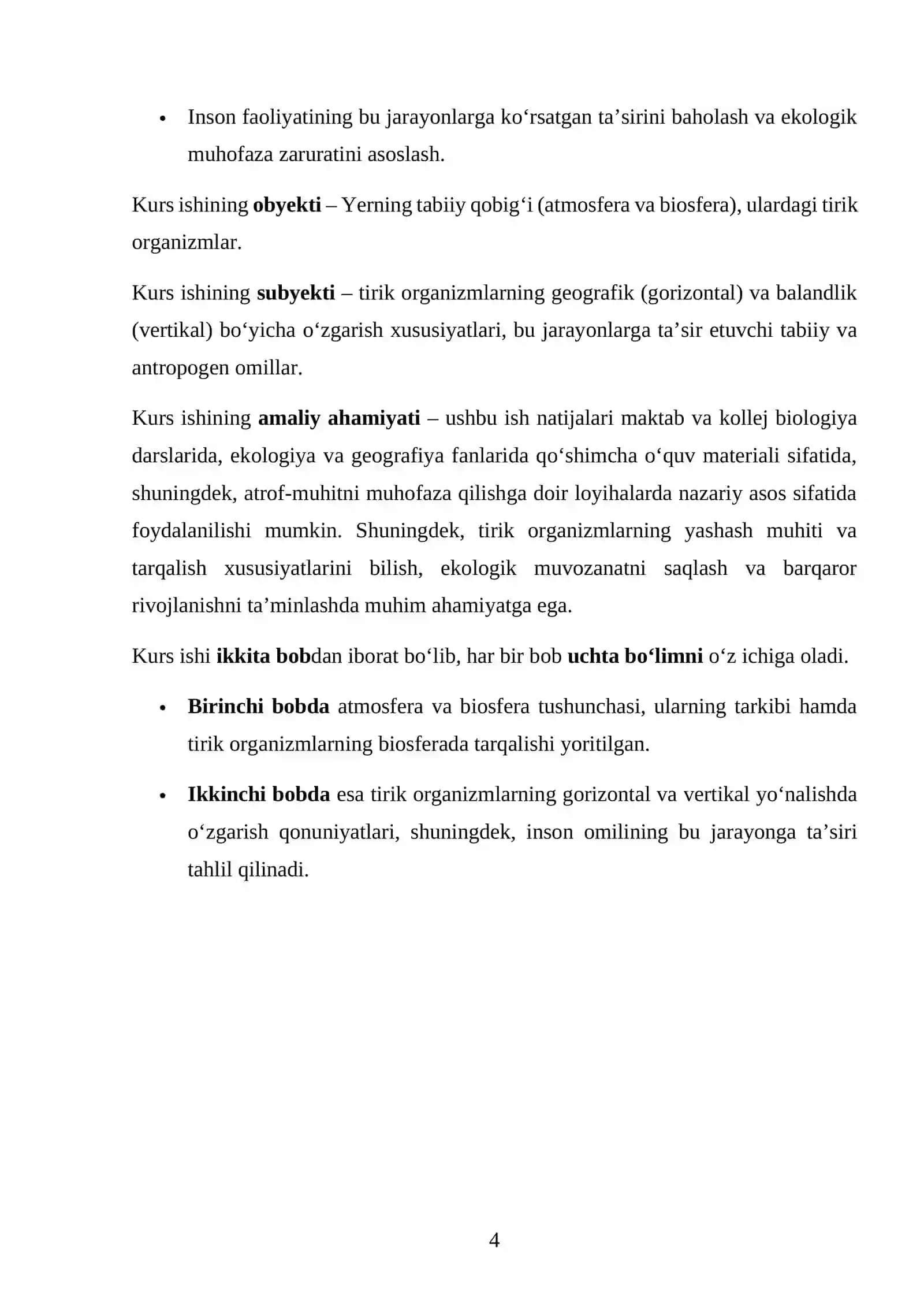 Atmosfera biyosfera tirik organizmlarning gorizontal va vertikal yonalishda o’zgarishi KURS ISHI 4