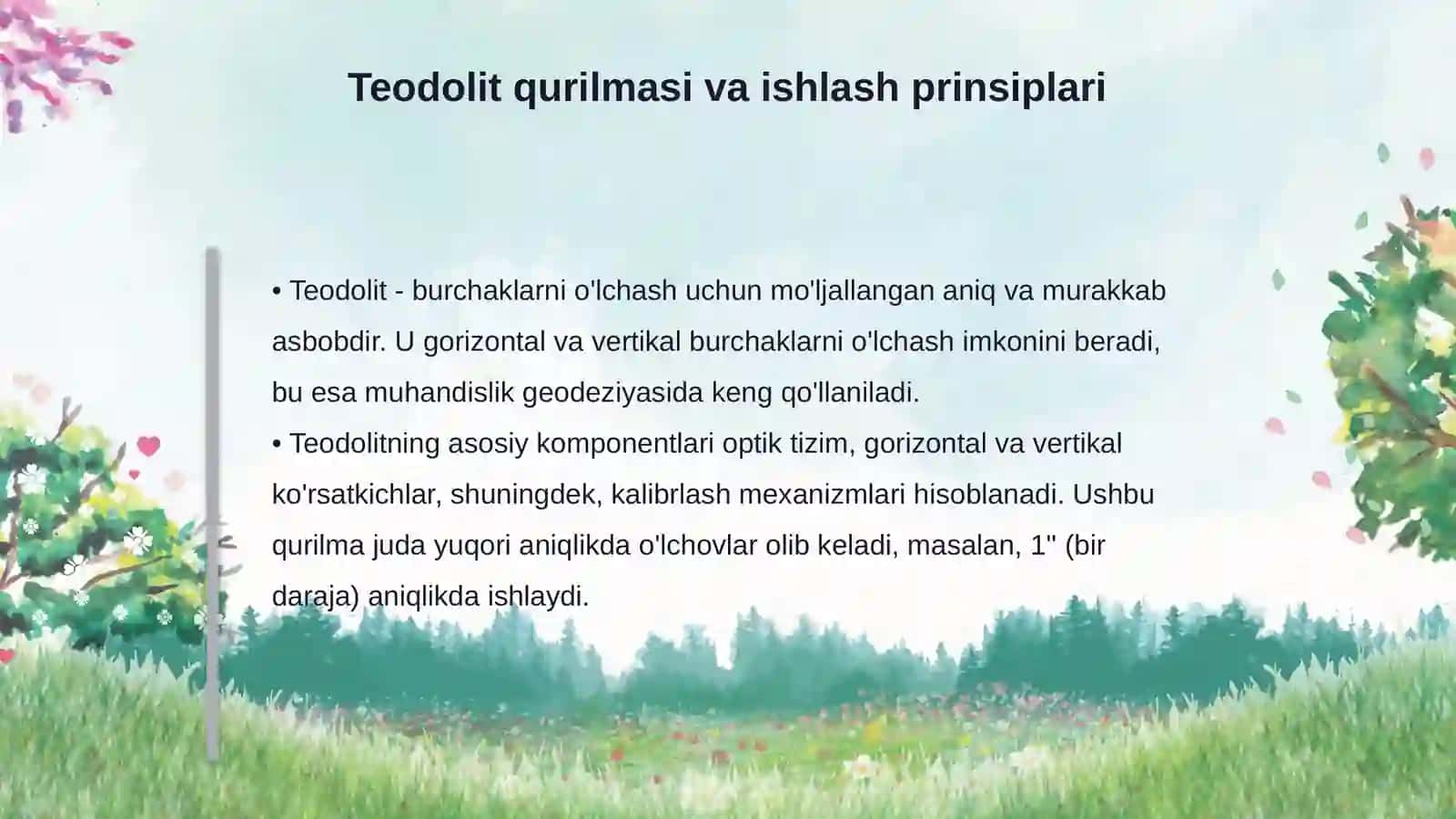Gorizontal va vertikal burchaklarni olchash. Teodolit syomkasi 4