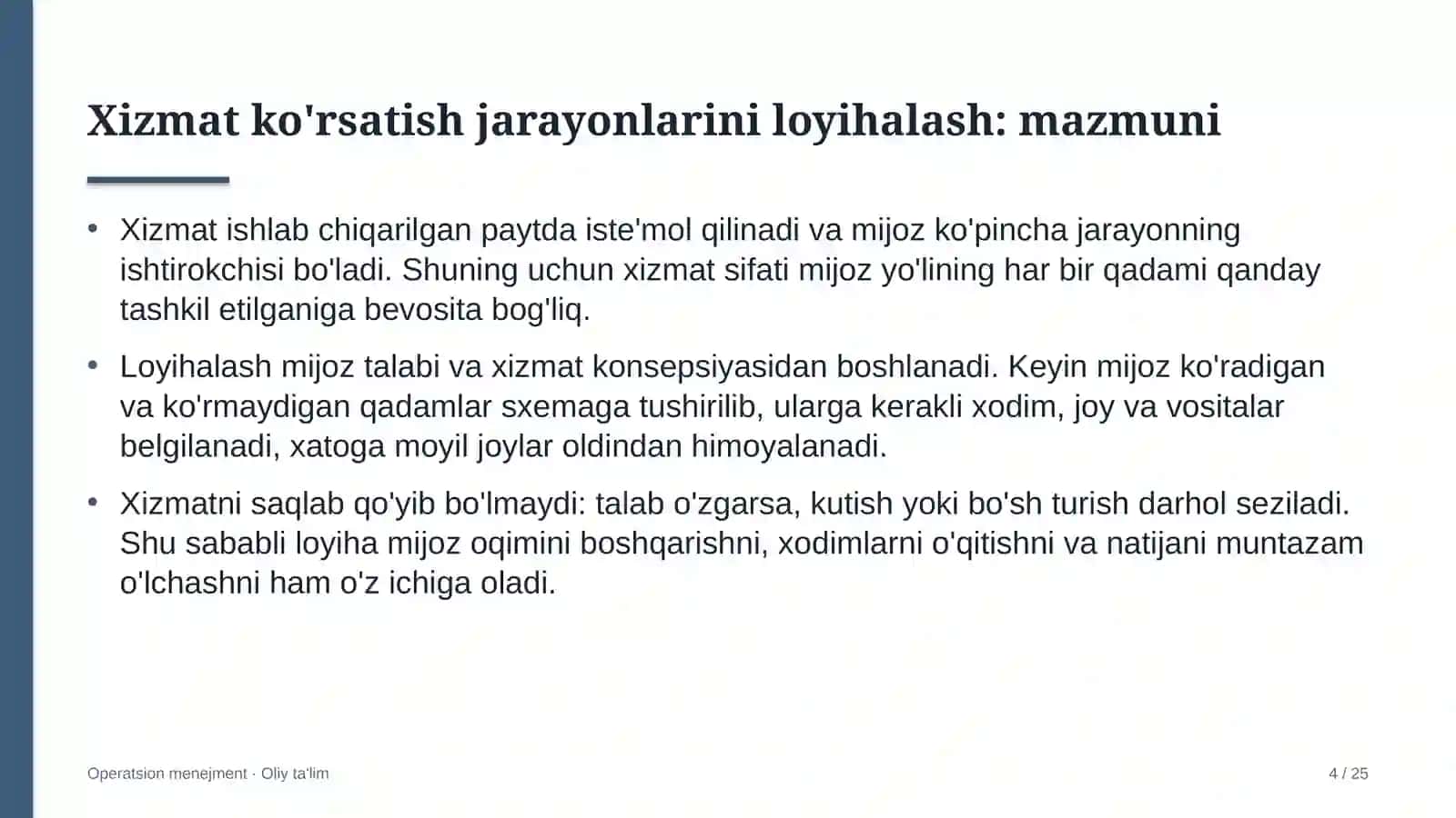 Xizmat ko'rsatish jarayonlarini loyihalash: mohiyati 4