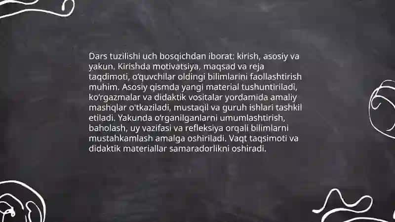 Reja: Darsni Tashkil Qilish va Ko‘rgazmali Foydalanish 4