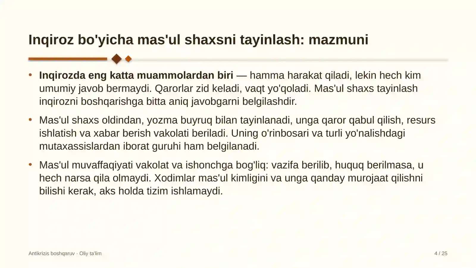 chorvachilik xo'jaliklarida inqiroz bo'yicha mas'ul shaxsni tayinlash 6573 4