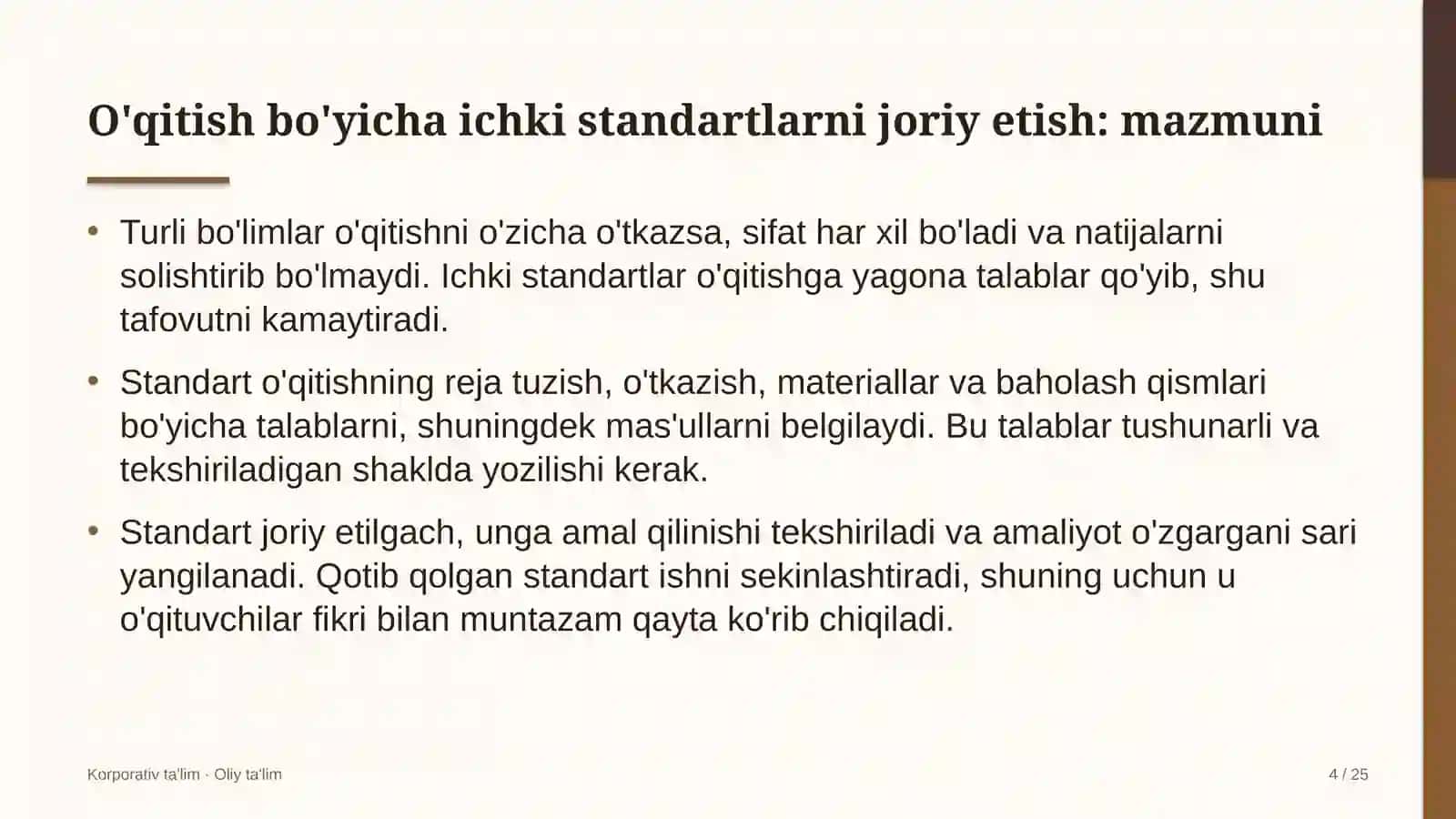 Elektr ta'minoti korxonalarida o'qitish sohasidagi ichki standartlarni joriy etish 4
