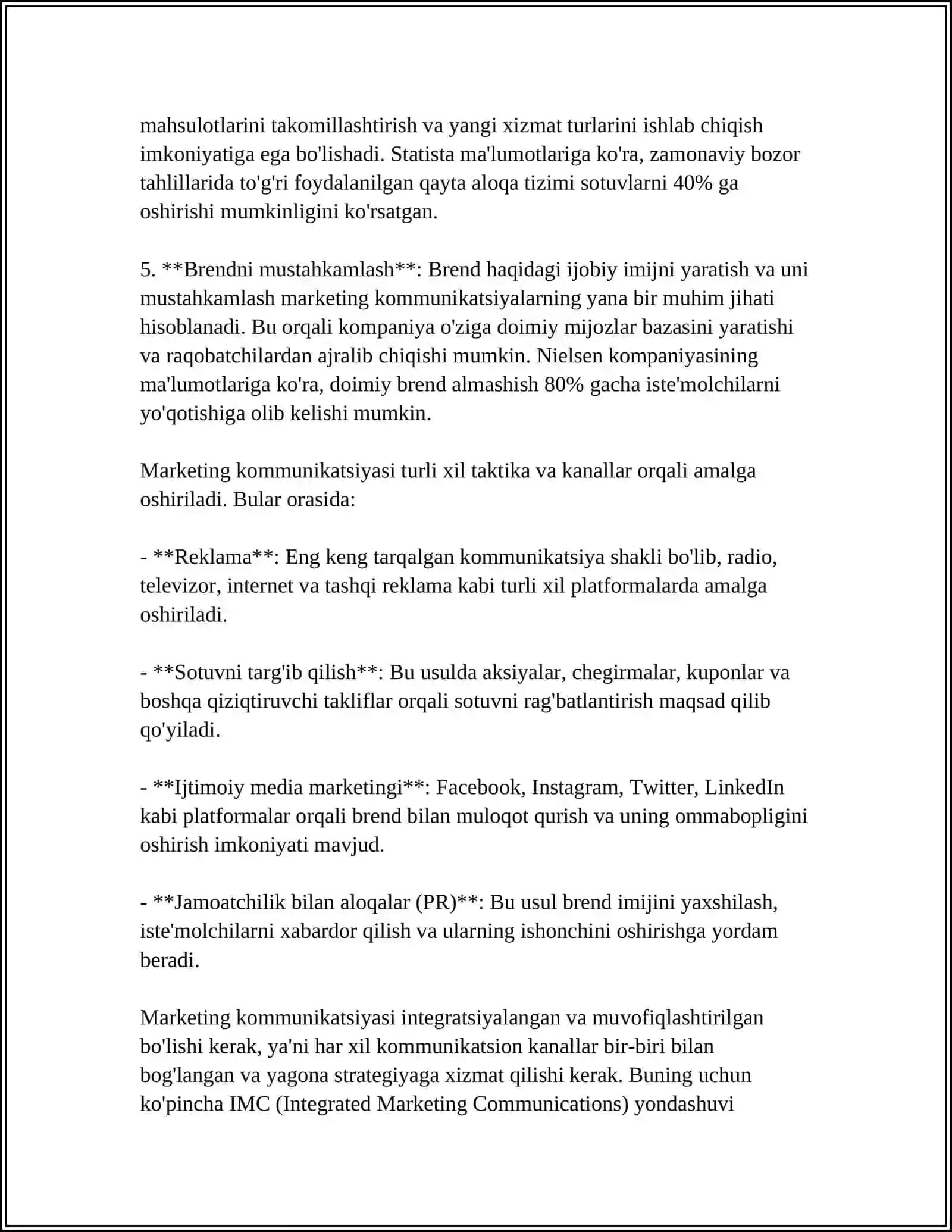 MARKETING KOMMUNIKATSIYASINING KOMPLEKSINI YARATISH VA BOSHQARISH 4