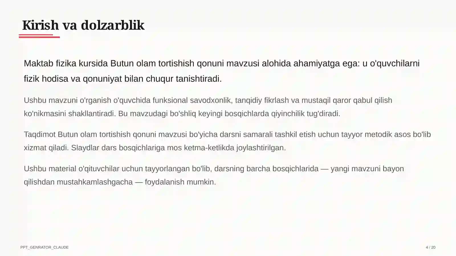 Butun olam tortishish qonuni (9-sinf) 4