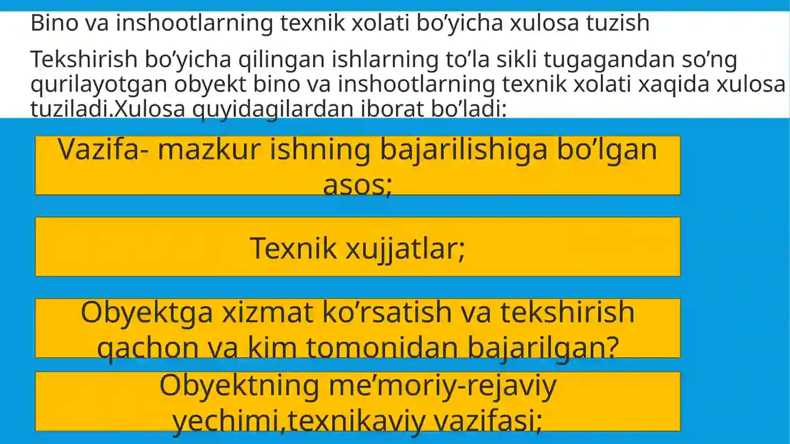 Rekonstruksiya ishlari uchun ma’lumot olish. rekonstruksiya qilinayotgan obyekt  maydonida injenerlik izlanishlar 4