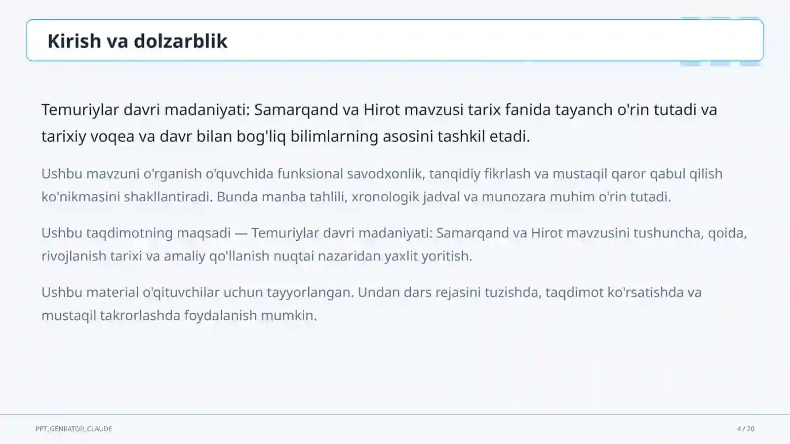 Temuriylar davri madaniyati: Samarqand va Hirot (8-sinf) 4
