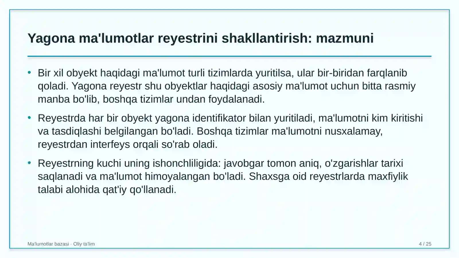 davlat banklarida yagona ma'lumotlar reyestrini shakllantirish 7371 4