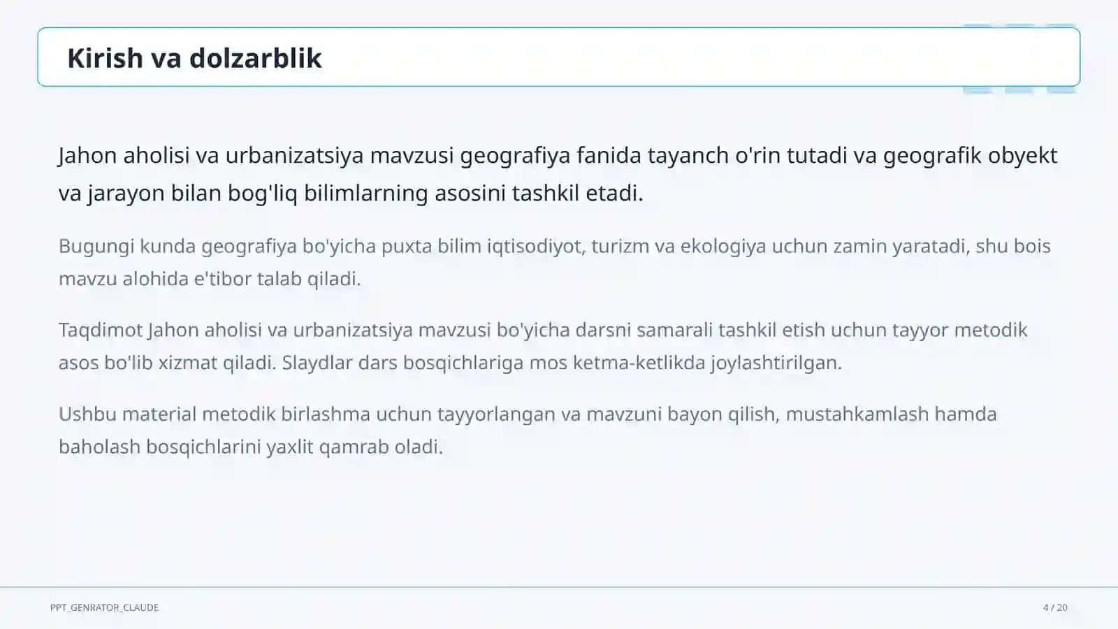 Jahon aholisi va urbanizatsiya (10-sinf) 4