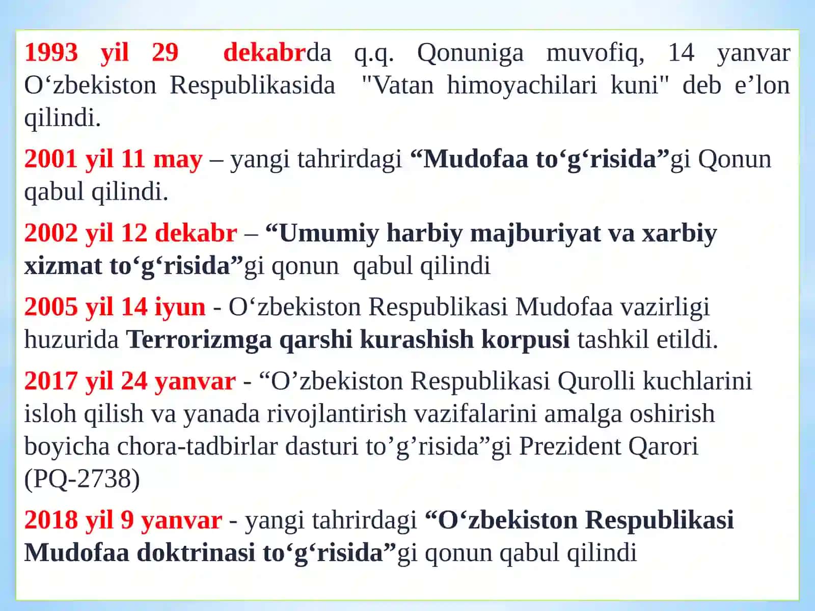 O‘zbekiston Respublikasi qurolli kuchlari amalga oshirilgan islohotlar 4