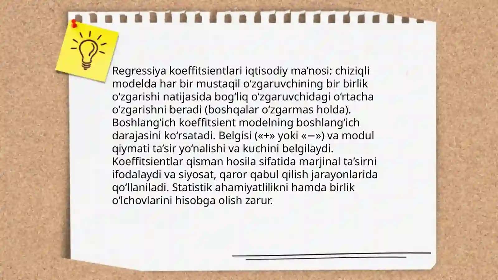 Regressiya koeffitsientlarining. iqtisodiy ma'nosi.Determinatsiya koeffitsienti 4