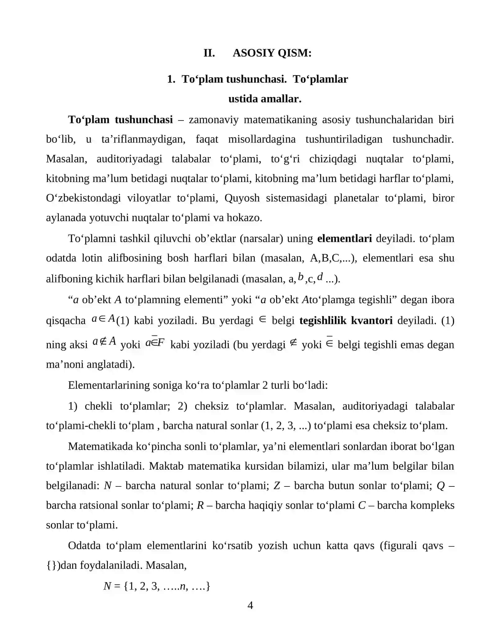 Sonli to'plamlar. Xaqiqiy sonlar to'plami. kompleks osnlar  va ular ustida amallar2 4