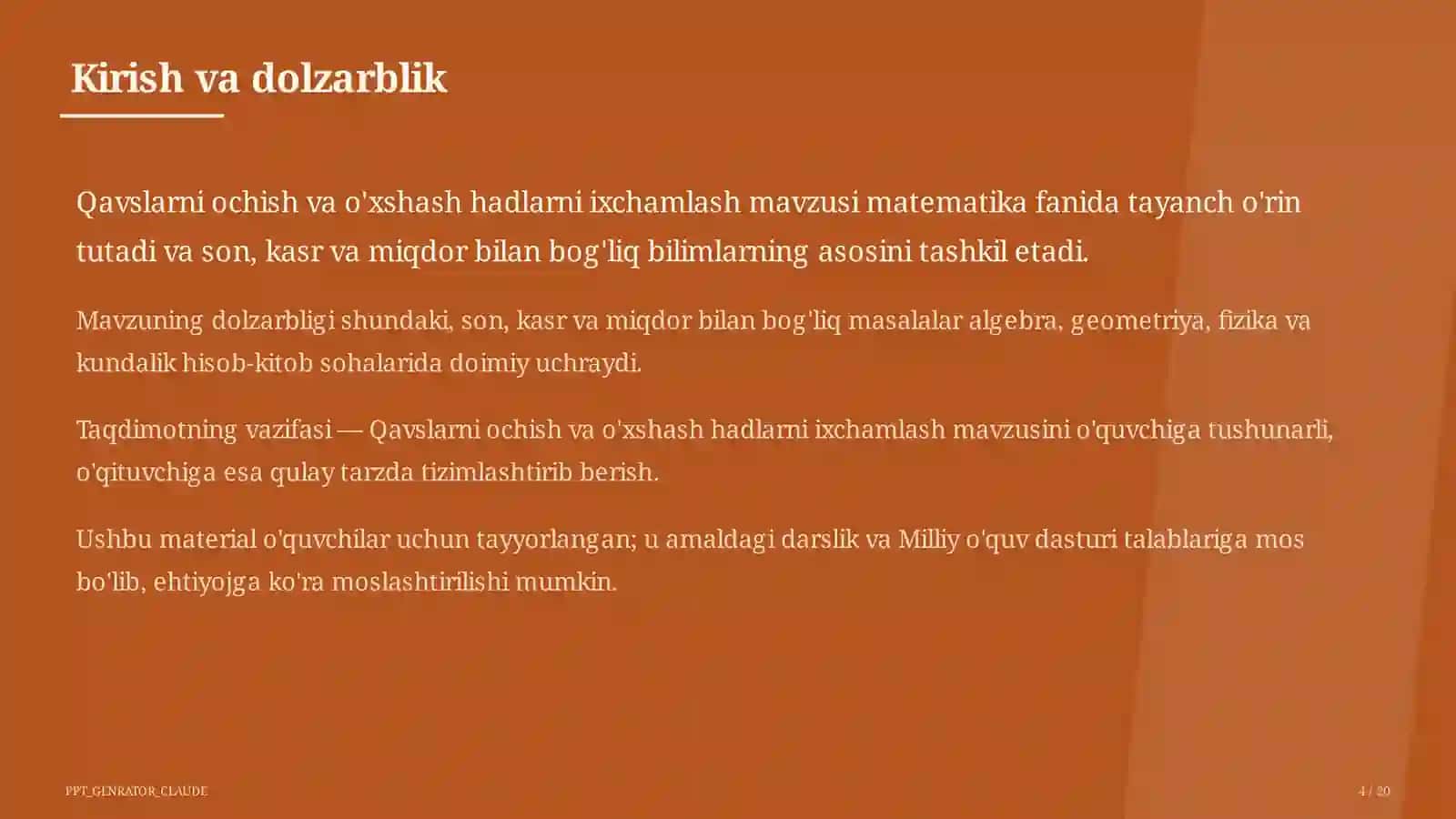 Qavslarni ochish va o'xshash hadlarni ixchamlash (6-sinf) 4
