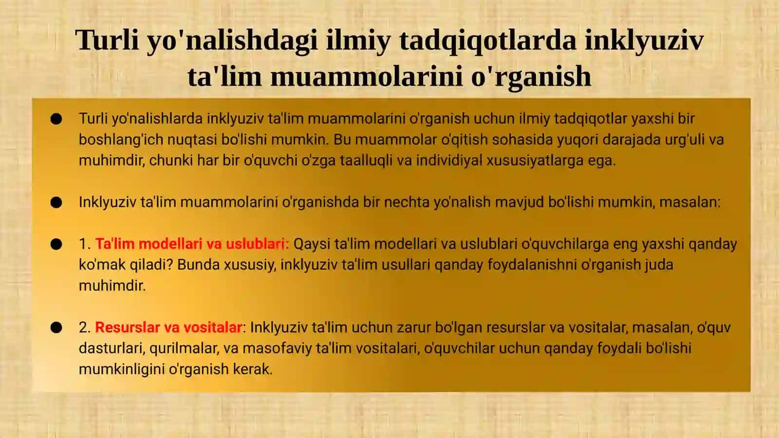 Turli yo'nalishdagi ilmiy tadqiqotlarda inklyuziv ta'lim muammolarini o'rganish 4