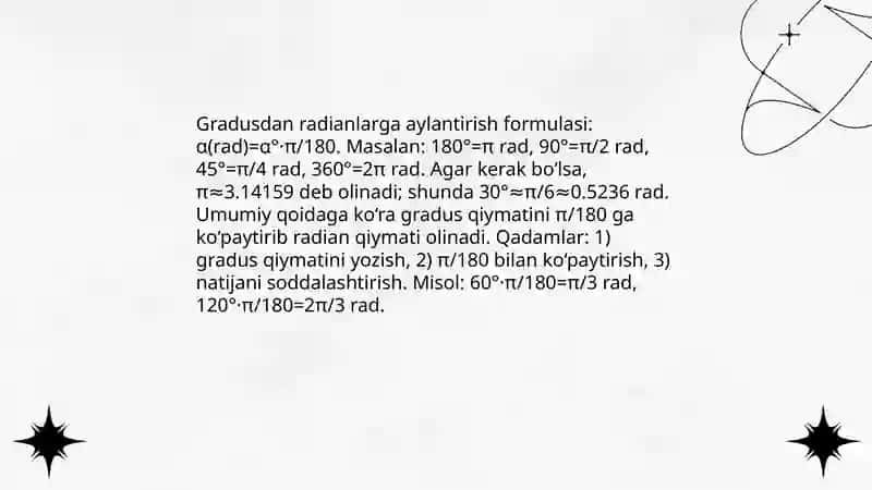 Burchakning radian o’lchovi 4