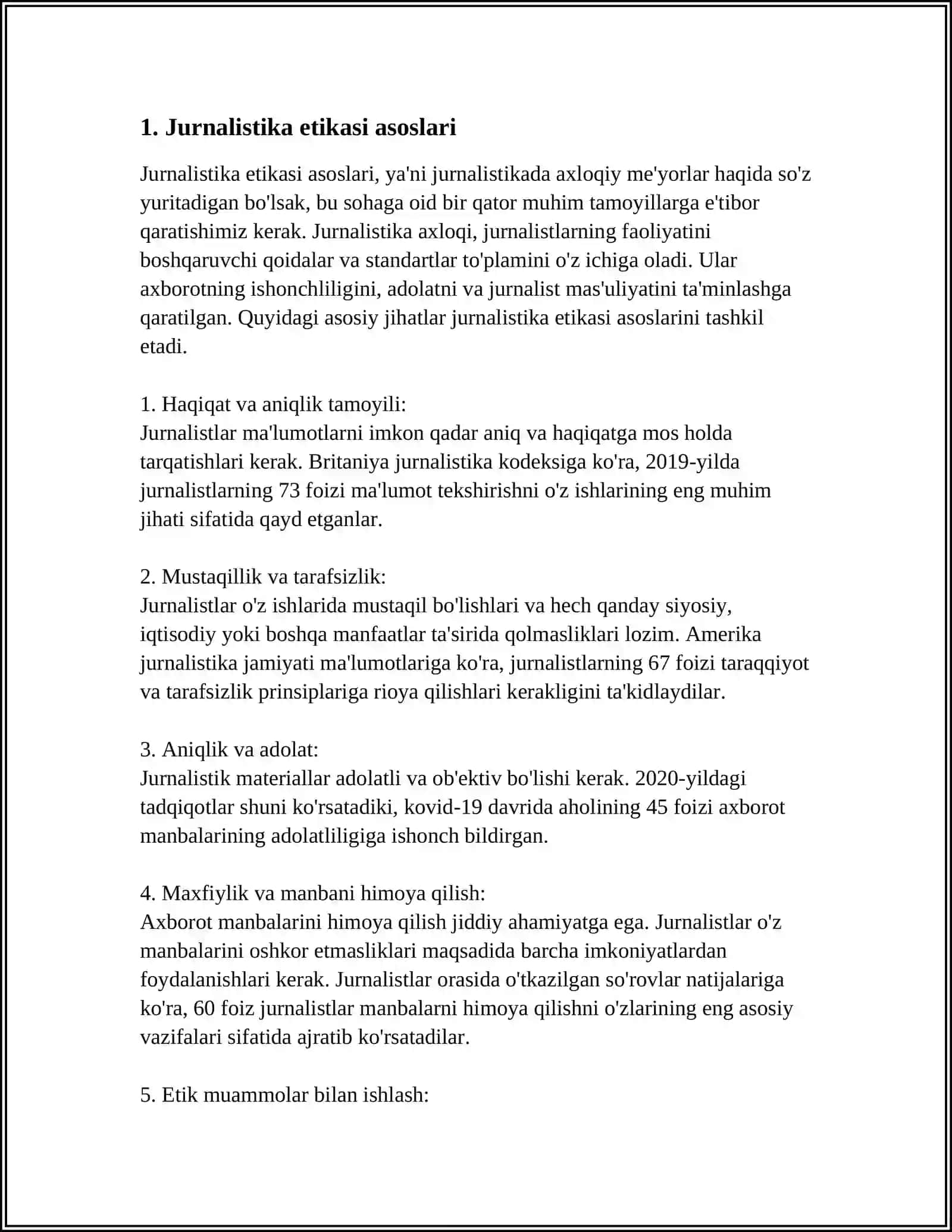 JURNALISTIKA ETIKASI REFERAT AQLLI TALABA BOT 4