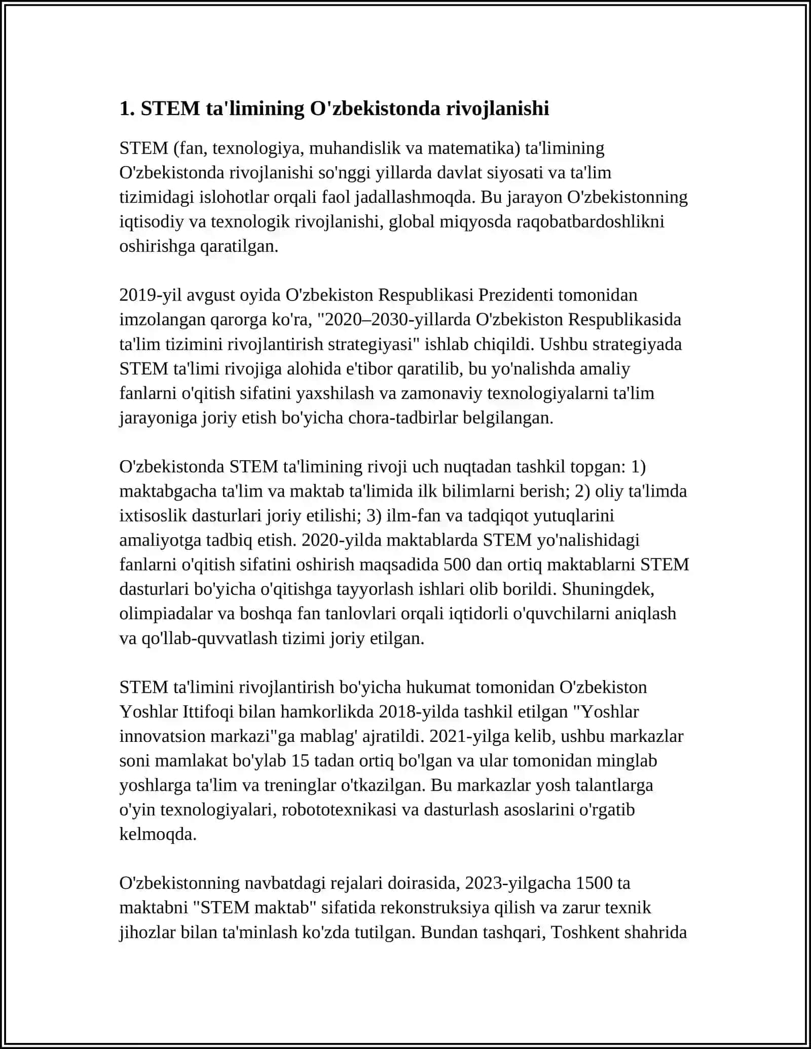 O'ZBEKISTON RESPUBLIKASINING "TA'LIM TOG'RISIDA"GI QONUNI.STEAM TA'LIM 4