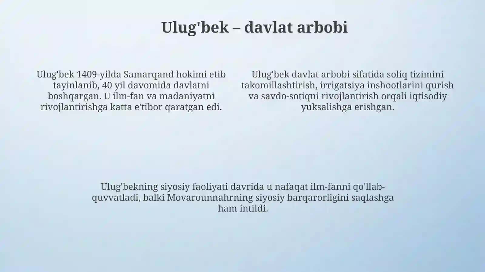 Mirzo Ulug'bek - davlat arbobi va buyuk olim 4