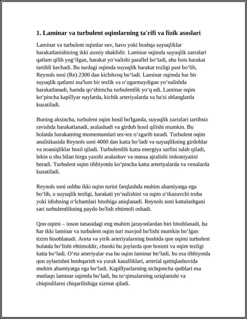 LAMINAR VA TURBULENT OQIMLARNING TIBBIYOTDAGI AHAMIYATI 4