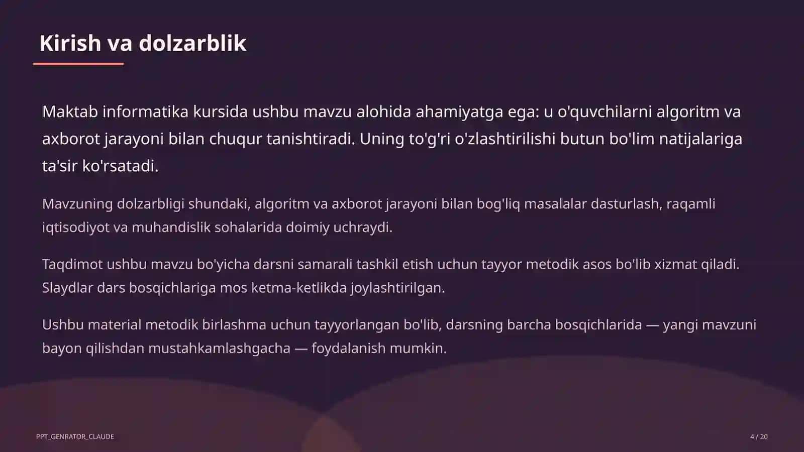 Algoritmlarning turlari: chiziqli, tarmoqlanuvchi, takrorlanuvchi (8-sinf) 4