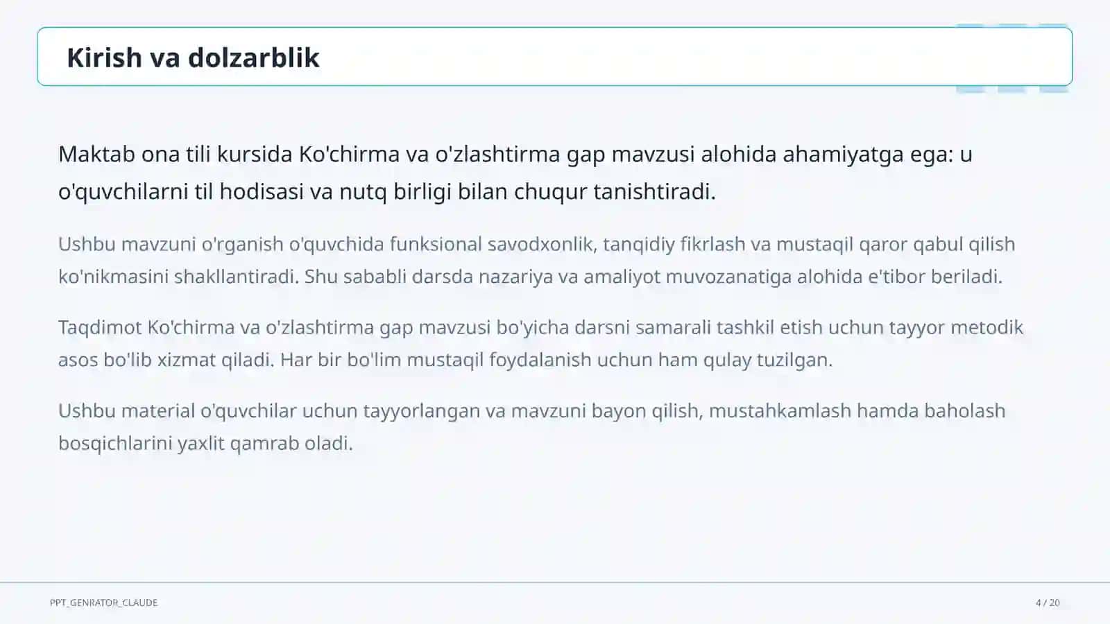 Ko'chirma va o'zlashtirma gap (9-sinf) 4