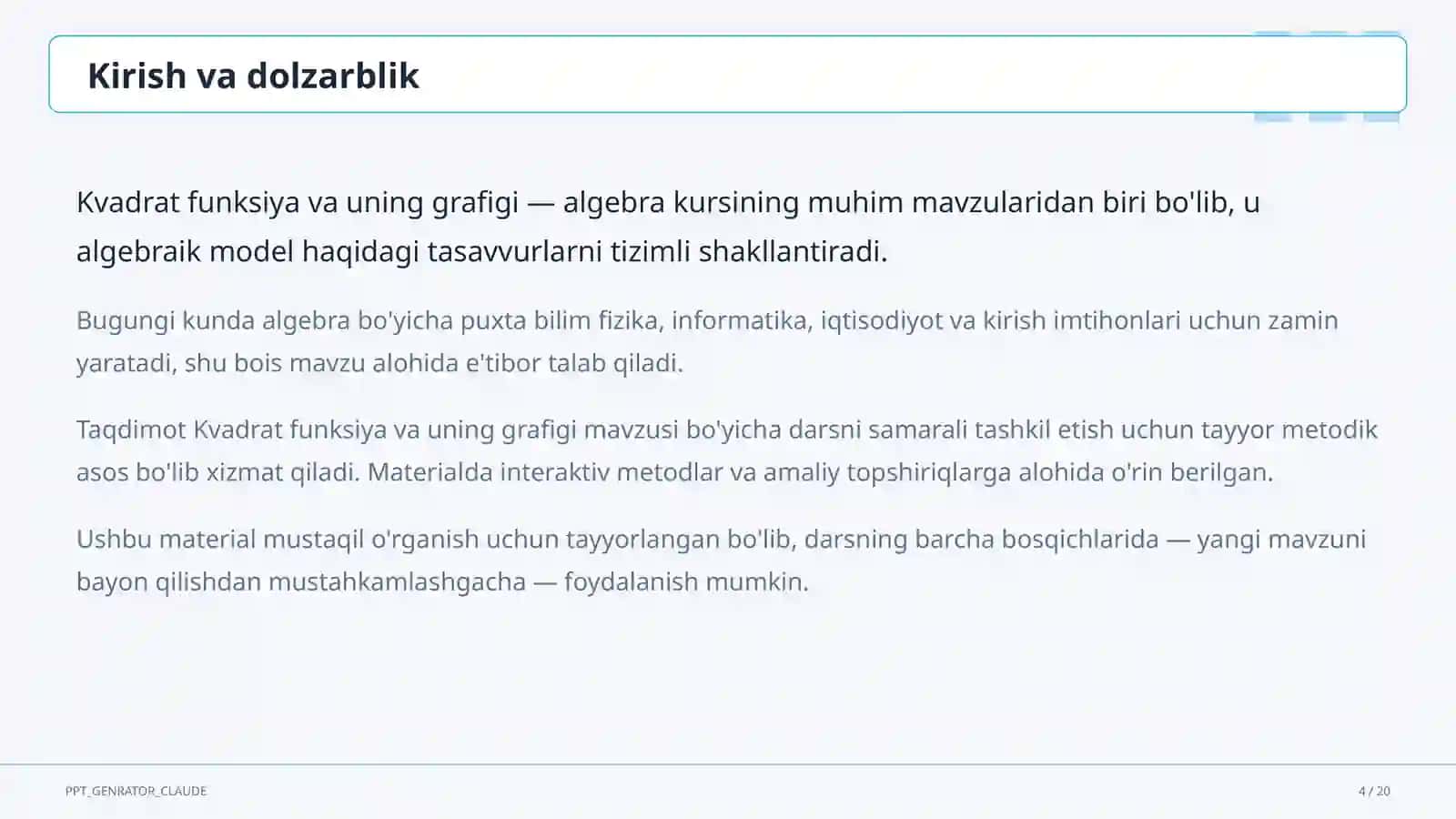 Kvadrat funksiya va uning grafigi (9-sinf) 4