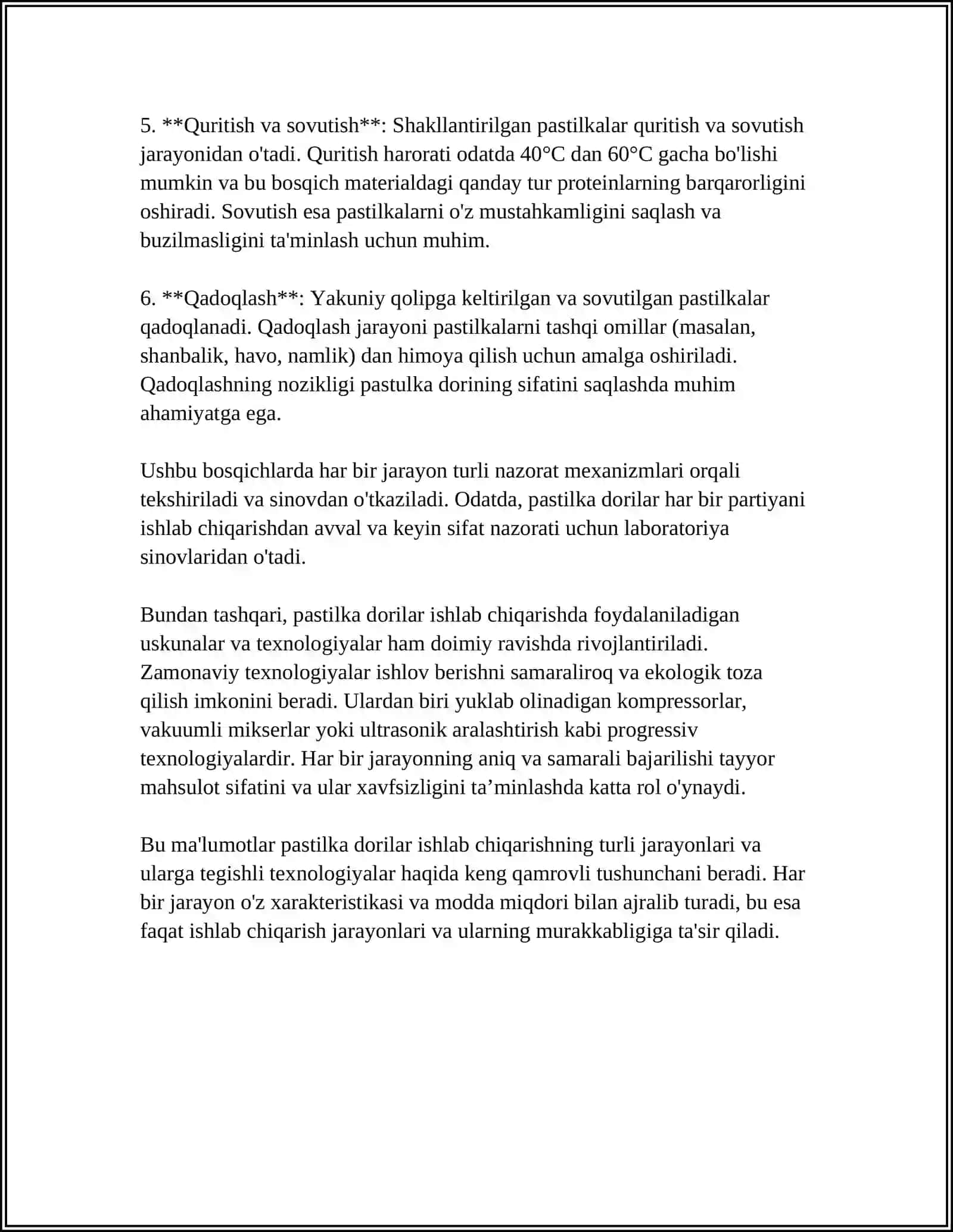 PASTILKA DORI SHAKLLARINI STANDARTLASH VA SIFATINI TEKSHIRISH 4