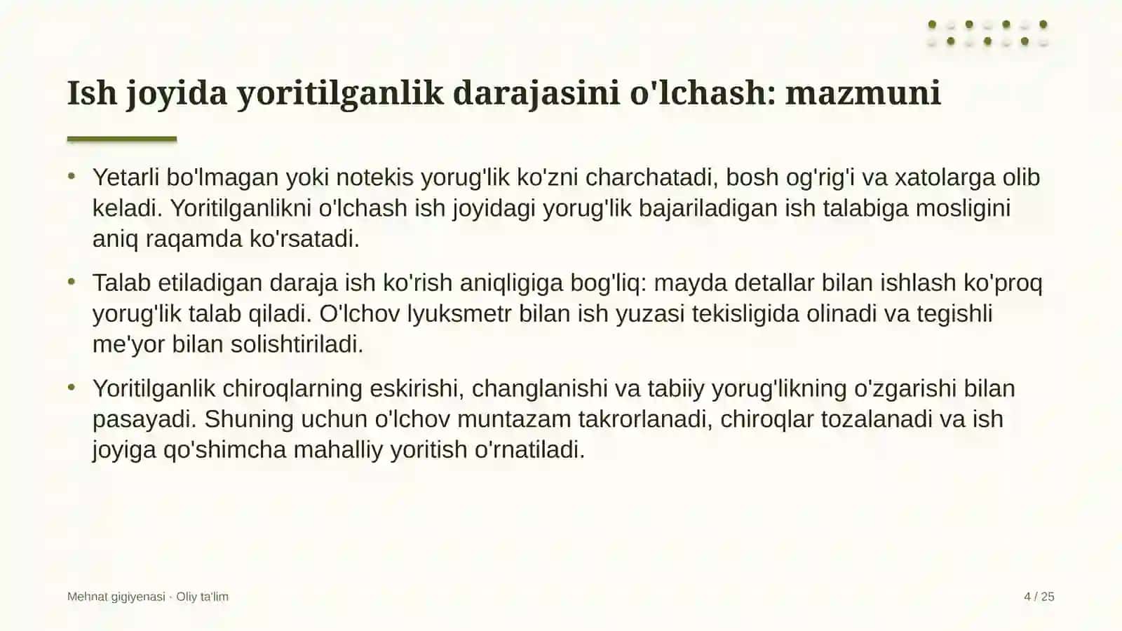 Mehnat gigiyenasi · Oliy ta'lim 4