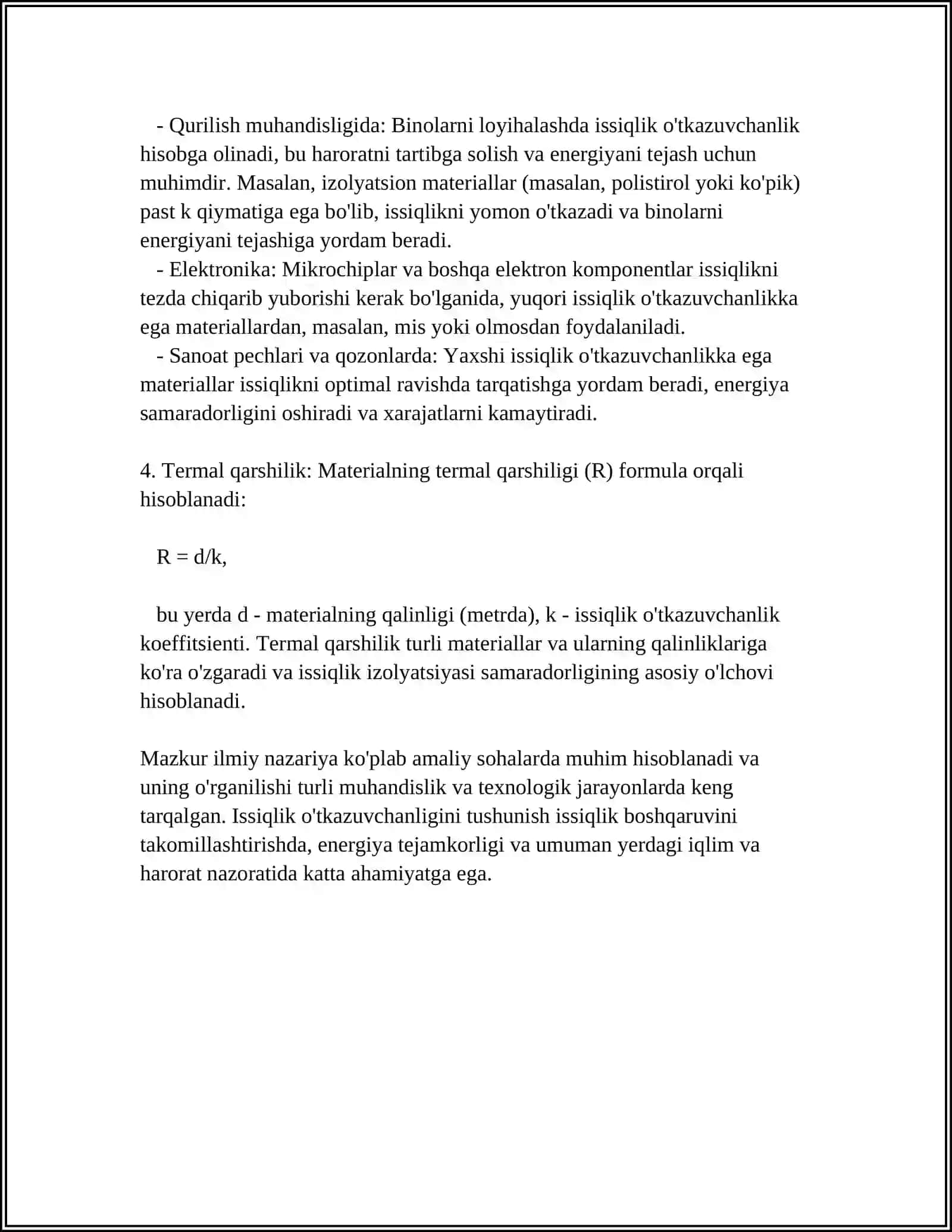 ISSIQLIK VA OG‘IRLIK O‘TKAZUVCHANLIK JARAYONLARINING MATEMATIK MODELINI ISHLAB CHIQISH 4
