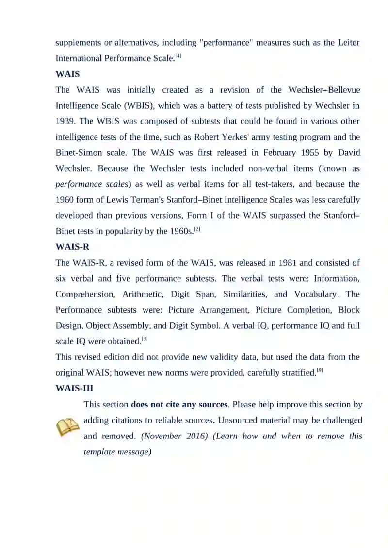 Wechsler Adult Intelligence Scale (WAIS) 4