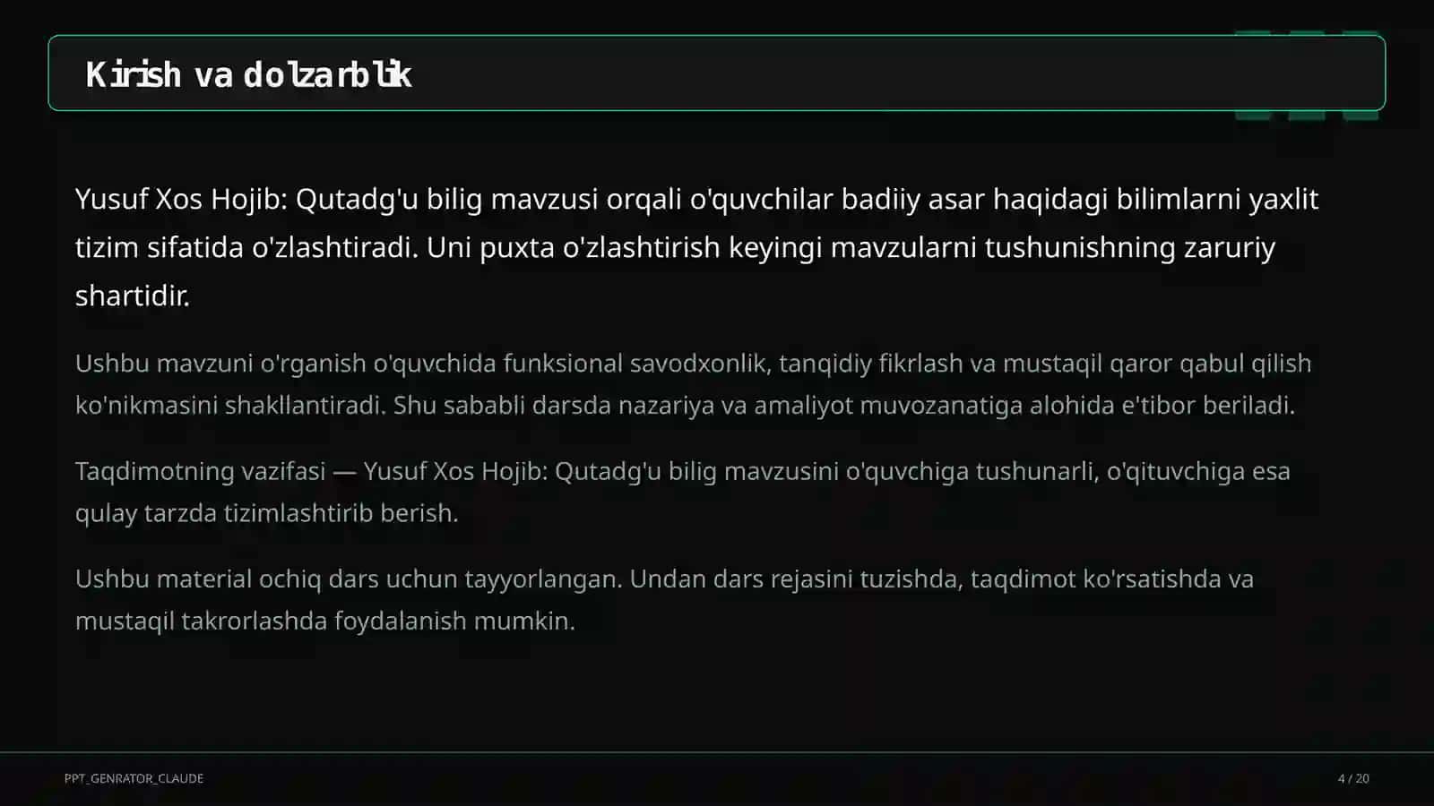 Yusuf Xos Hojib: Qutadg'u bilig (6-sinf) 4