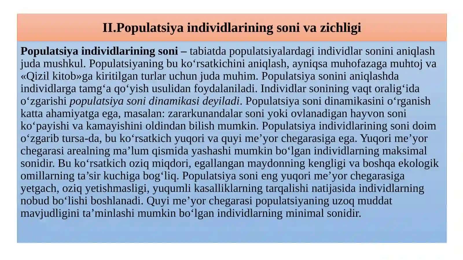 Biotsenozning ekologik strukturasi. Populyatsiyalarning ekologik ta'rifi 4
