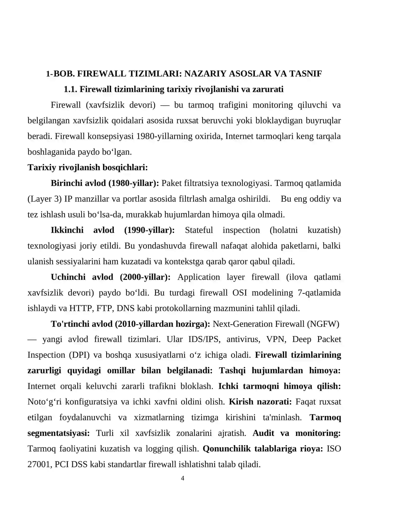 DASTURIY VA APPARATLI FIREWALL TIZIMLARINI TAHLIL QILISH VA SAMARADORLIGINI BAHOLASH 4