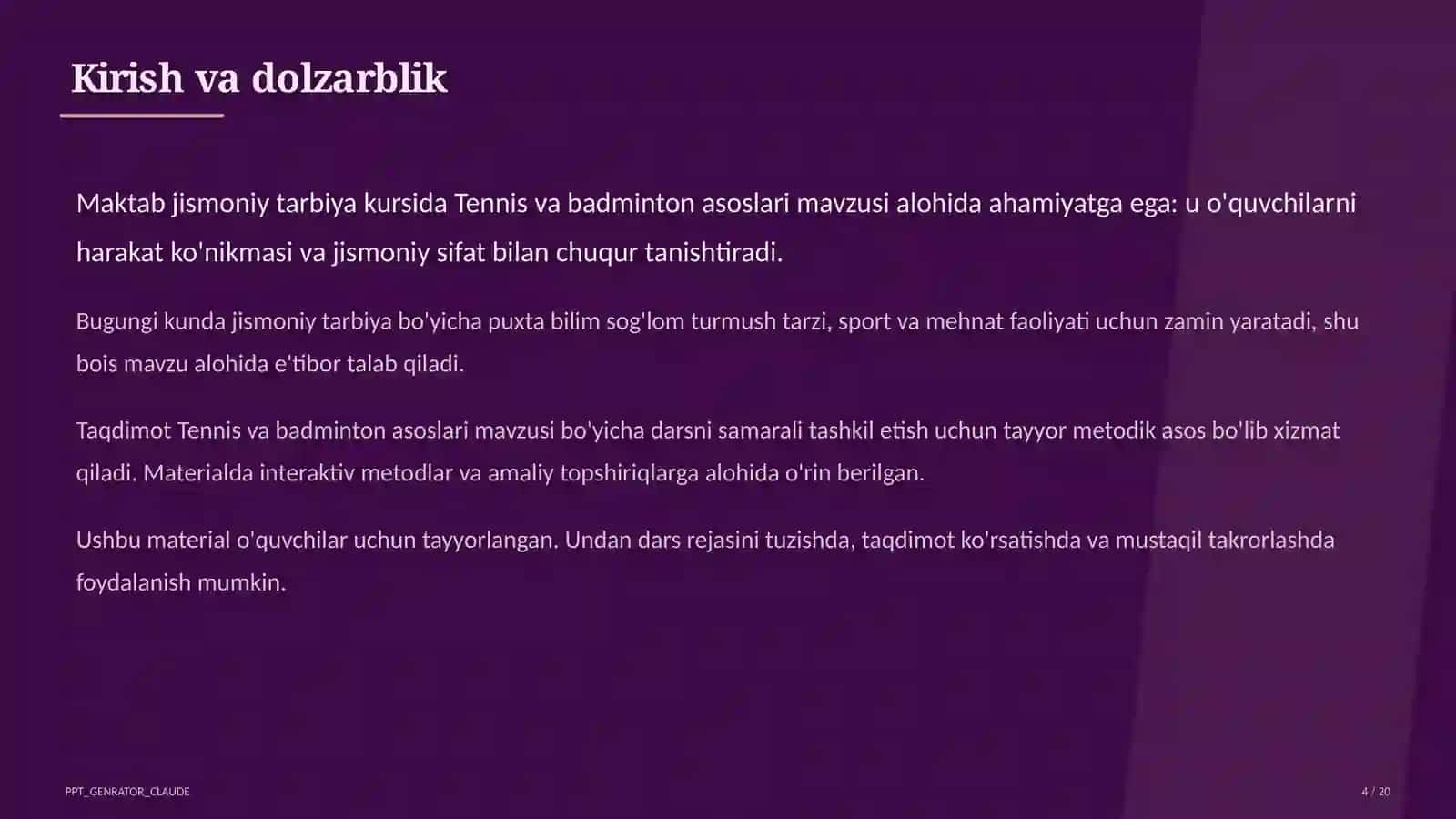 Tennis va badminton asoslari (10-sinf) 4